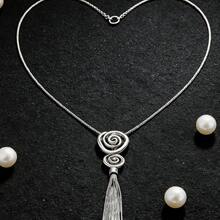 1件女士合金流苏长项链吊坠，复古简约欧美风毛衣链 - 銀色 - 查看 6