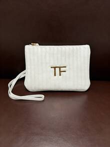 Tom Ford 白色化妆包。优雅长腕带化妆包。2026春夏新款时尚单品。旅行必备。精致条纹收纳包。可DIY定制。 - 白色 - 查看 10