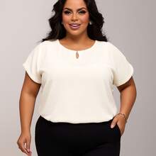Beautiful Blouse In Duna Fabric, Women's Plus Size - trắng - Xem 1