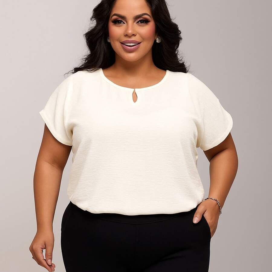 Beautiful Blouse In Duna Fabric, Women's Plus Size - trắng - Xem 1