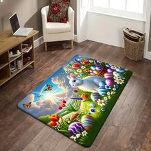 1/2pcs Easter Doormat And Rug Set, Cute Rabbit, Easter Eggs & Floral Pattern, Non-Slip Backing, Suitable For Home Entryway And Stairs Decor, Add Holiday Atmosphere, Soft & Comfortable, Practical & Decorative - Multicolor - View 7