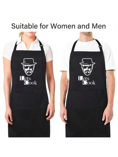 1件黑色厨房烹饪围裙，现代涤纶防油围裙，黑色厨房围裙，涤纶围裙，适用于花园、厨房和家务，非常适合家庭、餐厅和厨房烹饪。