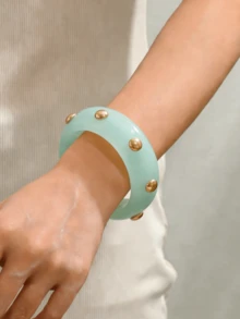 1pc Women's Fashion Bracelet, Handmade Gold Bead & Resin Bracelet, Suitable For Daily Wear - Wide Resin Bangle With Gold Beads - View 1