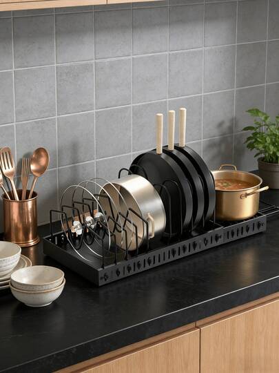 2pcs Adjustable Metal Pot Rack Organizer, Uncharged Cabinet Under Sink Storage For Pots, Pans, And Lids, Kitchen Accessory Ideal For Christmas, New Year Decoration, Valentine'S Gift