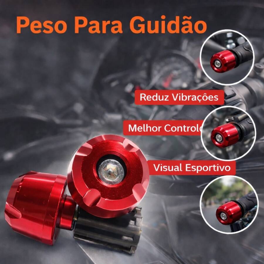Universal Handlebar Weight For Motorcycles And Scooters With Red Anodized Finish, Anti-Vibration And Easy Installation - 1 Unidad de Peso de Manillar Rojo Modelo B - Ver 1