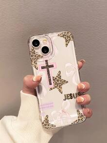 1个极简个性化十字星图案透明软手机壳，防滑防摔防黄变轻便全包覆镜头保护软壳，兼容 - 彩色 - 查看 2