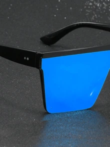 1 Pair Men's Acrylic Geometric One-Piece Flat Top Fashion Glasses, Fashionable - Blue - View 3