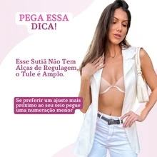 Sutian Tule Illusion Transparência Conjunto Sutiã Usar Vestido Calcinha Sutia Vazado Costas abertas - Bege - Visão 4