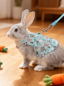 One Set Of Cute Print Series Fashion Rabbit Suit For Outing, For Rabbits Bunny Outfit With Harness & Leash - Cute Matching Outfits Suitable For Parties, Couples, Outdoor Walks - Comfortable Costume, For Lost & Training - Multicolor - View 2