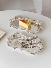 1pc Luxury Carved Oval Metal Tray, Elegant Gold & Silver Details, Suitable For Decoration Or Storage, Ideal For Holiday Parties, Kitchen, Living Room, Wedding, Banquet, Birthday, Exhibition, Candlelight Dinner, Bar, Home Decor - Multicolor - View 5