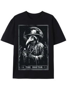 Plague Doctor Tarot Card T-Shirt - Horror Death Occult Satanic Shirt - 黑色 - 查看 1
