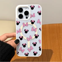 Disney.‌ Minnie Mouse Mickey Mouse Patterned Phone Case Designed With Pink Bows And Black Ears. Compatible With IPhone 17, 16, 15, 14, 13, 12, And 11 Pro Models. Made Of TPU With Shockproof Protection. A Perfect Gift For Family, Friends, Birthdays, Spring Festival, Holidays, Boyfriends, Girlfriends, And Valentine's Day. - trắng - Xem 2