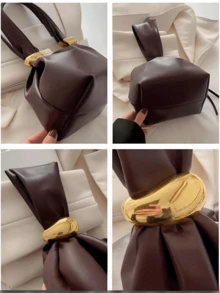 1pc Solid Color PU Leather Handbag, Burgundy Ancora Design, Women's Personalized Mini Cloud Pleated Bag With Metal Decor Zipper Closure, Suitable For Daily And Outdoor Use , New Year , Burgundy Bag - Màu Đỏ Sâu - Xem 10