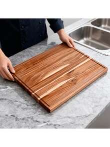 加厚重型长方形硬木砧板 - 易于清洁的厨房和露营砧板，适用于肉类、奶酪、蔬菜、面包 - 开斋节、母亲节、感恩节的理想礼物 - 耐用的家用和户外砧板，食品准备，天然木纹设计，结构坚固，家庭烹饪，切肉，木托盘，可重复使用托盘，木制砧板，肉案板 - 鏽棕色 - 查看 2