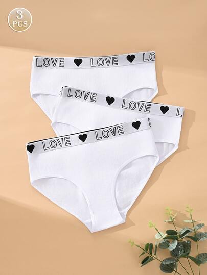 3pcs Women's Solid Color Mid-Rise Briefs, Elegant Letter Print, Stretchy Knit Fabric, Multiple Colors Available