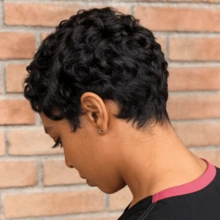 Women's Remy Human Hair Pixie Cut Wig - Short Wave With Bangs, 150% Density Full Machine Made Rose Net Cap Everyday & Special Occasion Hairstyle - SNatural - View 3