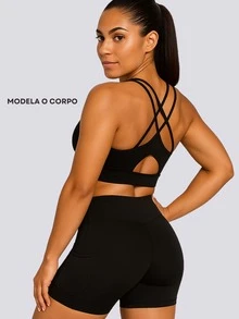 Gym Set: Top And Shorts Fitness Kit - Clothing With Shorts - Black - View 4