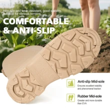 Women's Summer Beige Rain Boots,Waterproof Rain Boots For Men & Women – Beige Mid-Calf Rain Boots, Garden Slip-On Jelly Boots, Lightweight Comfortable Non-Slip Outdoor Work Boots, Ideal For All Seasons Gardening, Farming, Hiking In Rainy & Muddy Conditions - 米色 - 查看 4