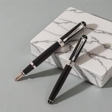 高端金属黑色钢笔/书写流畅，适用于办公室、专业用途和日常练习/经典风格签名笔/男女皆宜的优雅行政钢笔/可替换墨盒 - 黑色 - 查看 9