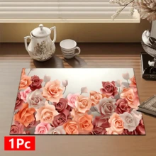 1pc Floral Pattern Absorbent Dish Drying Mat, Home Decor, Suitable For Espresso Machine Surface, Sink Drain Mat, Faucet Pad, Bathroom Cup Mat, Kitchen & Bathroom Accessories - Multicolor - View 15