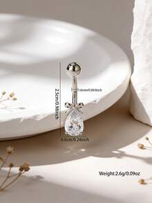 1 chiếc khuyên rốn hình nơ giọt nước thời trang đính đá Cubic Zirconia, trang sức xỏ khuyên cơ thể dành cho nữ, thích hợp đeo hàng ngày, đi biển, dự tiệc. - giọt nước - Xem 5