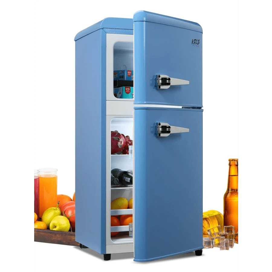 KRIB BLING 3.5Cu.Ft Compact Refrigerator Mini Fridge With Freezer, Small Refrigerator With 2 Door, 7 Level Thermostat Removable Shelves For Kitchen, Dorm, Apartment, Bar, Office, Silver/Black/Blue - 藍色 - 查看 1