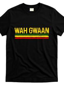 Camiseta de reggae de orgullo jamaicano Wah-gwaan-fari-_wgj9477552-at_imagen_de Producto_negro Mismo Estilo para Hombres y Mujeres Camiseta de Manga Corta Impresa de Verano 2025 Algodón Puro 220G - Negro - Ver 2
