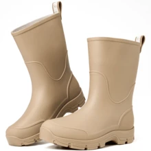 Men's Summer Rain Boots,Waterproof Rain Boots For Men & Women – Beige Mid-Calf Rain Boots, Garden Slip-On Jelly Boots, Lightweight Comfortable Non-Slip Outdoor Work Boots, Ideal For All Seasons Gardening, Farming, Hiking In Rainy & Muddy Conditions - 米色 - 查看 2