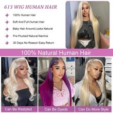36 Inch 613# Blonde Lace Front Wig Human Hair Brazilian Virgin Straight Lace Front Wigs Human Hair 250% Density Colored Human Hair Wig 13x4 HD Lace Frontal Wig For Women 613# Colored Pre Plucked With Baby Hair Natural Hairline - S613 - 查看 2