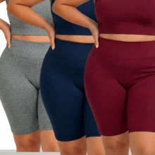 Set Of 3 Women's Plus Size Bermuda Shorts In Supplex, High Waist, Leggings/Fitness/Gym Suit, Sizes GG To G3 - 灰色,藍色和勃根地酒紅色 - 查看 1