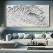 1幅现代墙面艺术海报，2D抽象海浪帆布画，白色海浪装饰画，油画质感海报，适用于客厅、卧室、浴室、办公室的墙面装饰，是理想的乔迁礼物，也适合宿舍、公寓装饰。 - 彩色 - 查看 5