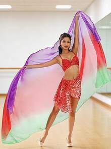 1 pieza Velo ligero y transparente de color degradado vibrante - Accesorio de disfraz de chal para actuación de danza del vientre - Multicolor - Ver 8