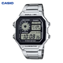 Casio 卡西欧 AE1200WHD-1A 男士电子表及表带套装，复古方形世界时间表盘，不锈钢表带，多功能防水腕表，适合日常佩戴及送礼 - 均碼 - 查看 2