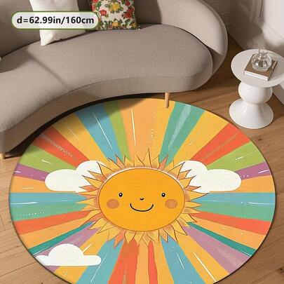 1pc Soft Plush Round Carpet With Cartoon Lion Design, Gingerbread Man Christmas Round Floor Mat, Cute Lion Pattern Round Rug, Modern Cartoon Chair Pad, Soft Non-Shedding Washable Decorative Round Mat For Bedroom, Study, Living Room, Bathroom