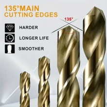 13pcs M35 High Speed Steel Drill Bit Set, Suitable For Metal/Stainless Steel/Cast Iron/Wood/Plastic, Twist Drill Bits, Professional & Home Use Drilling Tool - Multicolor - View 7