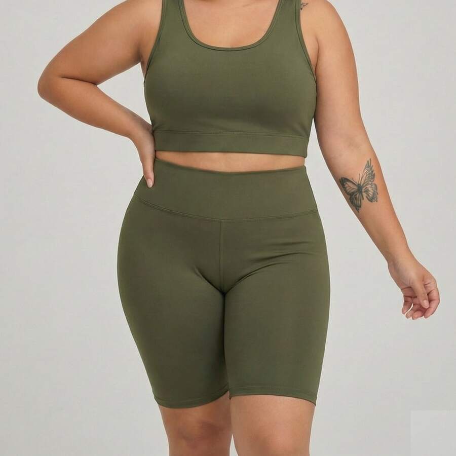 Women's Plus Size Bermuda Shorts In Supplex Fabric, High Waist, Fitness Leggings, Sizes GG To G3 - 綠色 - 查看 1