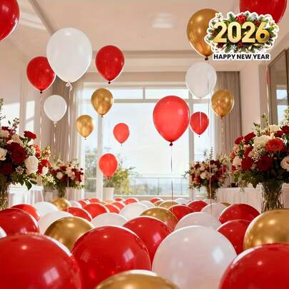 10inch/12inch Red, White, Gold Balloon Set, Suitable For Birthday, Wedding, Valentine's Day, Thanksgiving, Mother's Day, Halloween, Christmas, New Year, School Opening Ceremony, Graduation Season, Home Decor, Balloon Arrangement, Balloon Party, Photography Posing Props, Photo Backdrop, Still Life Decoration