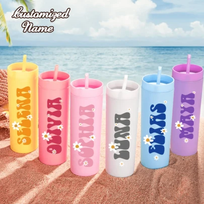 Personalized Multi-Color Daisy Name 16oz Matte Finish Tumbler Cup, Great For Travel, Beach Party, Birthday And Other Occasions. Ideal Gift For Women And Girls, Also Perfect For Bridesmaids, Mother's Day Or New Year