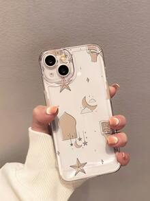1pc Minimalist Personalized Star, Moon, Book, Building Pattern Transparent Soft Protective Phone Case, Anti-Slip Anti-Drop Anti-Yellow Lightweight Full Coverage Soft Shell Compatible With Apple Phones - Multicolor - View 1