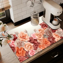 1pc Floral Pattern Absorbent Dish Drying Mat, Home Decor, Suitable For Espresso Machine Surface, Sink Drain Mat, Faucet Pad, Bathroom Cup Mat, Kitchen & Bathroom Accessories - Multicolor - View 8