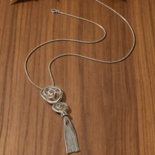 1件女士合金流苏长项链吊坠，复古简约欧美风毛衣链 - 銀色 - 查看 2