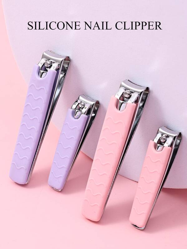 Set de 4 piezas de Manicura Profesional - Cortaúñas de acero inoxidable de alta calidad con mangos de silicona suave, herramientas de cuidado de uñas para recortar uñas de los dedos de las manos y los pies, y uñas gruesas, diseño portátil para viajes para hombres y mujeres, accesorio de belleza duradero, gran idea de regalo