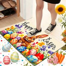 1/2pcs Easter Doormat And Rug Set, Featuring Cute Bunny And Easter Egg Floral Patterns, With Warm Holiday Vibe, Suitable For Decorating Entryway, Staircase And Home Entrance, Creating A Spring Atmosphere, Practical And Decorative. - Multicolor - View 18