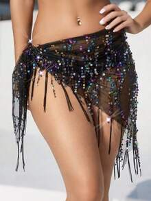 1pc Women's Belly Dance Costume, Sequin Fringe Belly Dance Hip Scarf, Thai/Arabian Dance Skirt Waist Belt - Multicolor - View 12