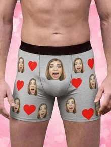 Customizable Photo & Graphic Print Men's Boxer Briefs, Personalized Fashion & Fun Style, Suitable For Daily Wear And Gift Giving - Grey - View 2