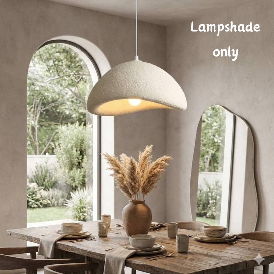 White Resin Pendant Lampshade Only, Wabi-Sabi Scandinavian Minimalist Dome Light Shade, 11.8 Inch Modern Hanging Lamp Shade Replacement, Fit E26 E27 Bulb, For Dining Room Kitchen Island Living Room Bedroom - White - View 1