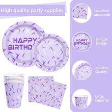 10pcs/20pcs Kpop Party Supplies Kpop Theme Party Paper Plates Cups Napkins Purple Blue Party Tableware Supplies For Singer Theme Party Birthday Wedding Holiday Fan Meeting Decorations - 彩色 - 查看 5
