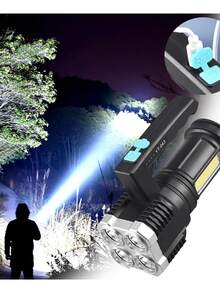 Linterna Táctica LED YT-043 de Alta Potencia - Foco Recargable USB con Luz de Inundación Lateral COB para Camping y Emergencias - Multicolor - Ver 3