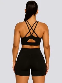 Gym Set: Top And Shorts Fitness Kit - Clothing With Shorts - Black - View 7