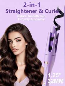 2-In-1 Automatic Curling Iron And Straightener, Fast Ceramic Fast Heating Ceramic Curling Wand With Rotating Barrel, 3 Temperature Settings, Anti-Scald Non-Corded Hair Styler - Perfect For Beach Waves & Sleek Straight Hair, Ideal For Travel & Daily Styling | Professional Ceramic Hair Styling Tool With Detachable Barrel, Instant Straight Straightening Iron